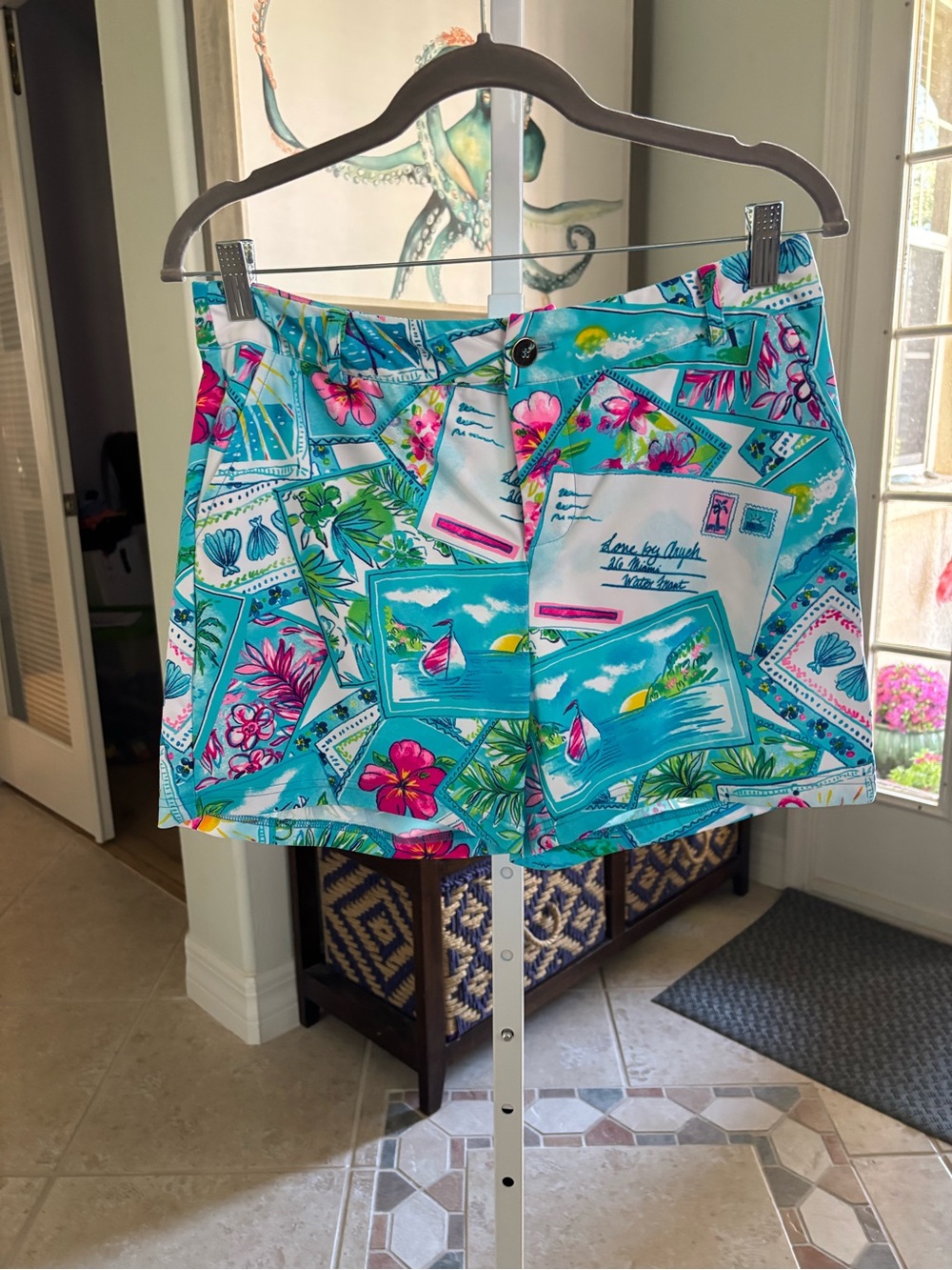 Aryeh Bright Turquoise Floral & Postcard Print Women’s Shorts